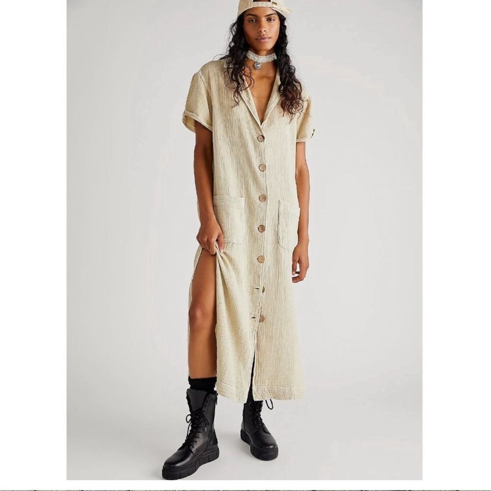 Free People Olive Green Maxi Shirt Dress - Picture 5 of 9